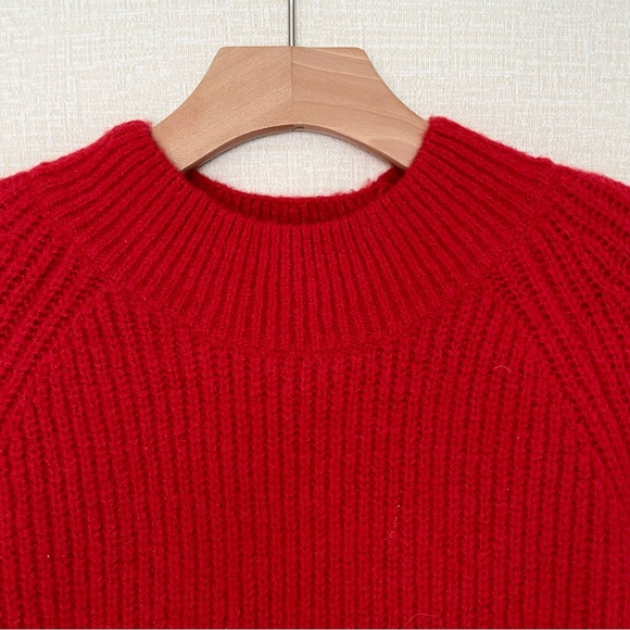Primark Red, Ribbed, Wide Sleeve, Mockish Neckline, High Low Hemline, Size Large - Picture 5 of 9